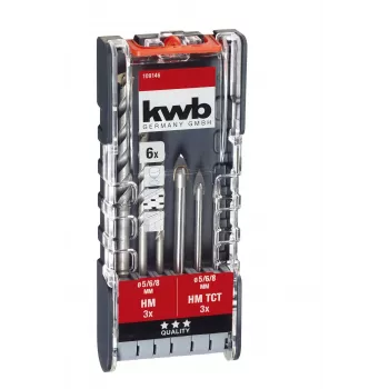 Set de burghie pentru sticlă kwb 109146, 6 piese, 5/6/8 mm, carbură de tungsten, pentru sticlă, faianță, ceramică, oglindă, porțelan