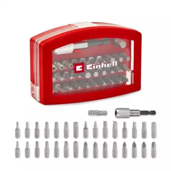 Set de biți de șurubelniță BELT CLIP 118495 Einhell 32 bucăți cu biți Phillips, PoziDriv, plat, Torx și Torx cu protecție anti-manipulare în cutie de păstrare cu clemă de centură