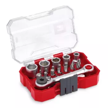 Set chei tubulare și biți Einhell 1/4 inch 21 piese | crom-vanadiu | cheie cu clichet reversibilă | 118683