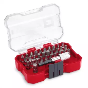 Set de 32 biți pentru șurubelniță Einhell cu suport magnetic pentru biți, oțel S2, PH/PZ/plat/Torx/hexagonal, coadă hexagonală de 1/4 inch 118693