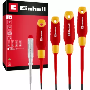 Einhell Set de 5 șurubelnițe VDE pentru electricieni, SL 4,0/5,5, PH 1/2, tester de tensiune, 370541