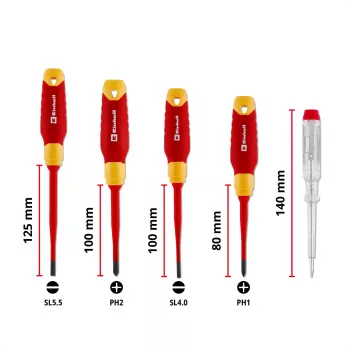 Einhell Set de 5 șurubelnițe VDE pentru electricieni, SL 4,0/5,5, PH 1/2, tester de tensiune, 370541