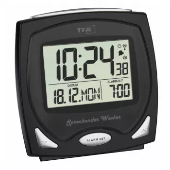 TFA Dostmann Ceas deșteptător radiocontrolat negru cu cadran fluorescent 60.2541.01