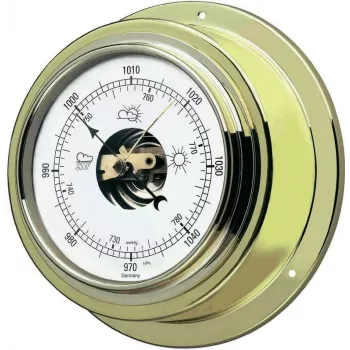 Barometru de perete din alamă TFA Dostmann 29.4010B - aparat analogic de măsurare a presiunii aerului pentru interior, 980-1050 hPa
