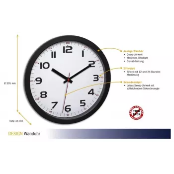 Ceas de perete cu cuarț TFA Dostmann 60.3050.01 305 mm negru
