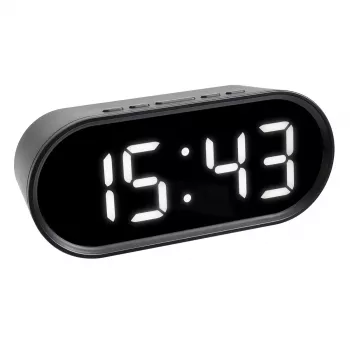 Ceas deșteptător digital TFA Dostmann cu cifre LED luminoase, oval, negru, 0-50 °C, °F/°C (60.2025.01)