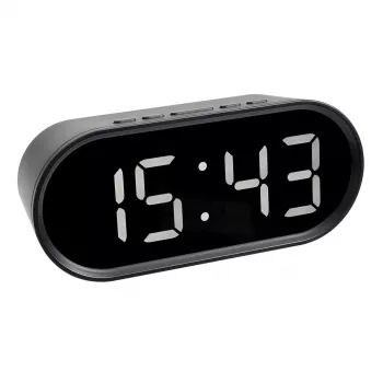 Ceas deșteptător digital TFA Dostmann cu cifre LED luminoase, oval, negru, 0-50 °C, °F/°C (60.2025.01)
