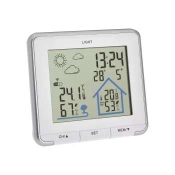 Stație meteo wireless TFA Dostmann LIFE cu prognoză 12-24 h, LCD color, temperatură și umiditate interior/exterior, ceas DCF-77, alarmă de îngheț, 1 senzor inclus – negru 35.1153.02