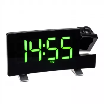 Ceas deșteptător cu proiecție radio-controlat TFA Dostmann cu funcție de încărcare USB - ceas deșteptător digital - dreptunghiular - negru - plastic - oră - LED (60.5015.04)