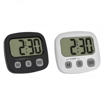 Set de 2 temporizatoare digitale TFA Dostmann cu cronometru și ceas, negru și alb (38.2057.40.02)