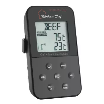 Termometru de grătar TFA Dostmann 14.1504 cu sondă cu cablu, alarmă, timer, monitorizare temperatura la miez pentru gătit la temperatură joasă, porc, vită, vânat, curcan, miel, iepure