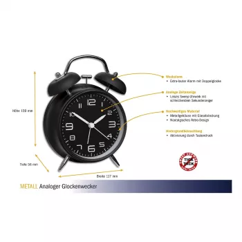 Ceas deșteptător mecanic TFA Dostmann 60.1025 negru