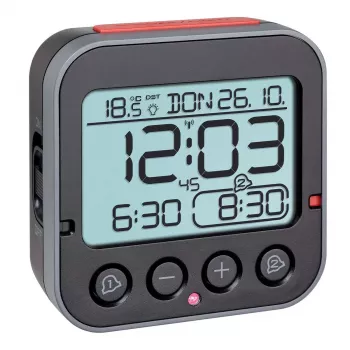 Ceas deșteptător radiocontrolat TFA Dostmann 60.2550.01 negru cu două alarme