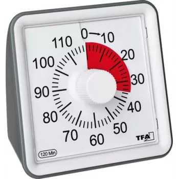 TFA DOSTMANN VISUAL Timer temporizator analogic alb, numărătoare inversă mecanică de 60 de minute, cu funcționare silențioasă și alarmă acustică (38.2043.10)