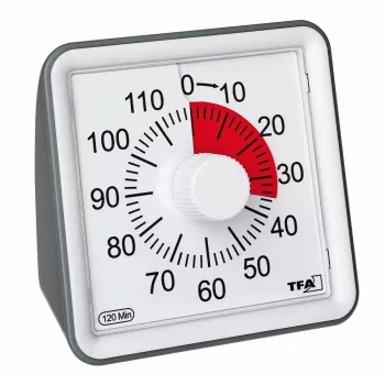TFA DOSTMANN VISUAL Timer temporizator analogic alb, numărătoare inversă mecanică de 60 de minute, cu funcționare silențioasă și alarmă acustică (38.2043.10)