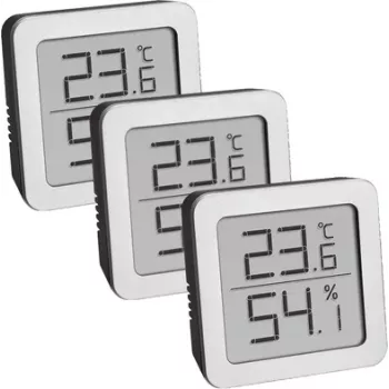TFA Dostmann 95.2019.54 set de 3 termohigrometre digitale pentru monitorizarea climatului interior, alb/argintiu