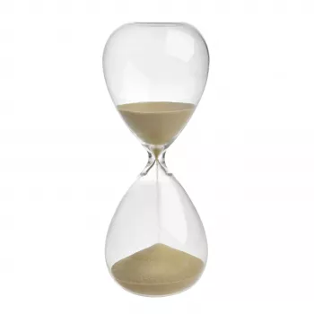 TFA Dostmann clepsidră cu nisip auriu, transparentă, 5 minute, sticlă, capace negre 18.6009.53.90