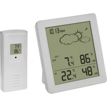 Stație meteo wireless TFA Dostmann CLEAR cu senzor exterior, prognoză 12-24h, ceas radiocontrolat, neagră 35.1168.02