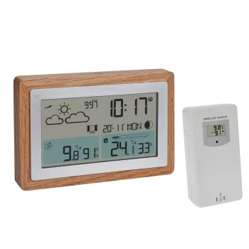 Stație meteo radio TFA Dostmann OAK cu ramă din stejar și senzor exterior, 35.1167.54
