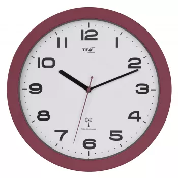 Ceas de perete radio TFA Dostmann 60.3554.05, roșu, diametru 320 mm