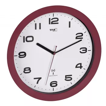 Ceas de perete radio TFA Dostmann 60.3554.05, roșu, diametru 320 mm