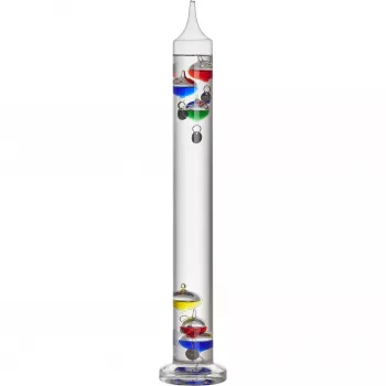 Termometru cu lichid TFA Dostmann Galileo Galilei, transparent, 18-26°C, 5 flotoare, sticlă, autoportant, 18.1019.01.54