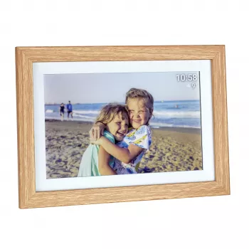 TFA Dostmann FRAMEO App Ramă foto digitală WiFi 10,1 inch 1280x800 IPS touchscreen 32 GB aspect lemn maro 37.1002.08
