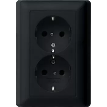 Gira System 55 Schuko Socket Outlet, 2 Sockets, Black, Full Plate 0783005