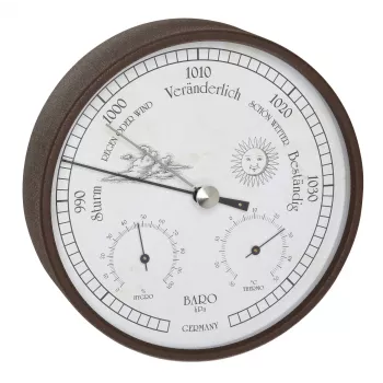 Stație meteo analogică TFA Dostmann 20.2027.08 cu barometru, termometru și higrometru, cadran alb, ramă din alamă, montaj pe perete