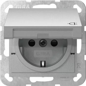 GIRA 441426 Priză SCHUKO cu capac rabatabil și mecanism de blocare, System 55, alb pur lucios