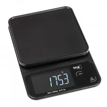 TFA Dostmann COOKIE Digital Kitchen Scale, 5 kg Capacity, 1 g Accuracy, with Measuring Bowl, Black 50.2009.01