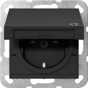 Priză SCHUKO Gira cu capac rabatabil și încuietoare cu cilindru, System 55, alb pur, 4414005