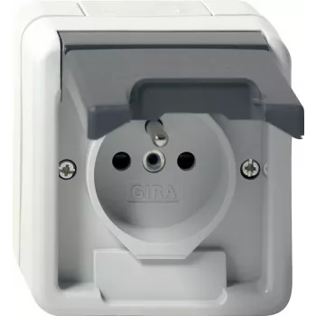 Priză Schuko GIRA 448530 cu capac rabatabil, alb pur lucios