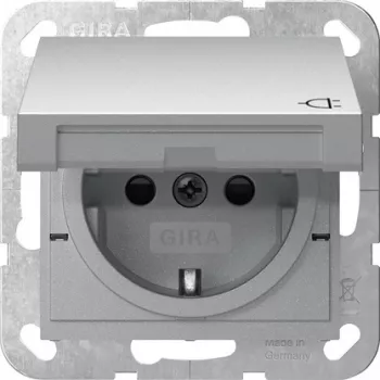 Priză SCHUKO Gira System 55 cu capac rabatabil și protecție sporită la atingere, alb pur lucios 475426