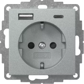 Priză SCHUKO Gira System 55 cu încărcător USB A/C, aluminiu 245926
