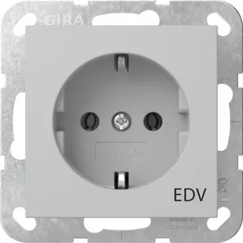 Priză SCHUKO Gira 4458015 cu inscripție sistem EDV, alb pur lucios