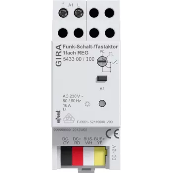 Actuator radio pentru comutare/buton Gira, 1 canal, șină DIN 543300