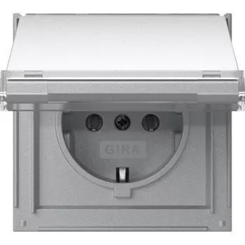 Gira TX_44 SCHUKO Socket Outlet with Hinged Cover and Inscription Field, Pure White 441065