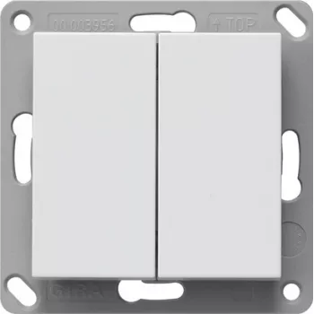 Buton de perete wireless Gira, fără baterie, 2 module, alb pur mat, 242227