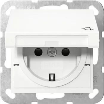 Priză SCHUKO GIRA 475403 cu capac rabatabil, protecție sporită la atingere, System 55, alb pur