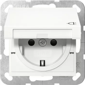 Gira 475427 SCHUKO Socket Outlet with Hinged Lid, System 55, Pure White Glossy