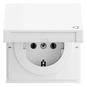 Gira 445470 SCHUKO Socket Outlet with Hinged Lid and Flat Switch, Pure White Glossy