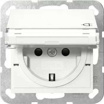 Priză SCHUKO Gira 455703 cu capac rabatabil, alb pur lucios, System 55