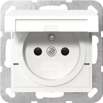 Priză Gira 448803 cu pin de împământare, capac rabatabil și obturator