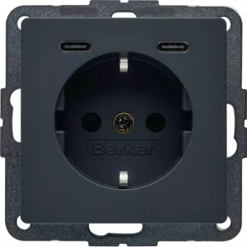 Priză Schuko HAGER BERKER 48156086 cu încărcător USB-C PD 20W, alb polar mat