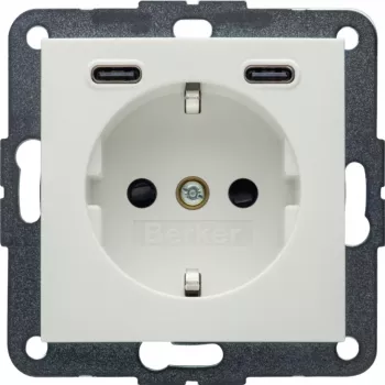 Priză Schuko Hager Berker 48151909 cu USB-C 20W PD, S.1, alb polar, lucios