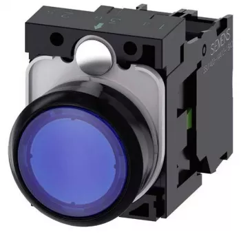 Buton iluminat complet Siemens SIRIUS ACT, plastic, albastru, 1NO+1NC, 24V AC/DC LED 3SU1102-0AB50-1BA0