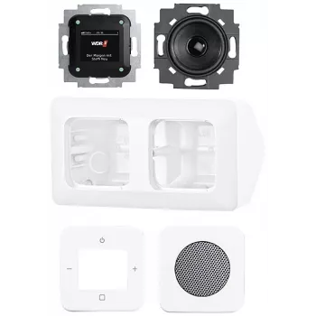 Set complet radio DAB+ Busch-Jaeger Busch-Radio cu montaj pe colț 8250 AJ-214-101, alb studio 2CKA008200A0235