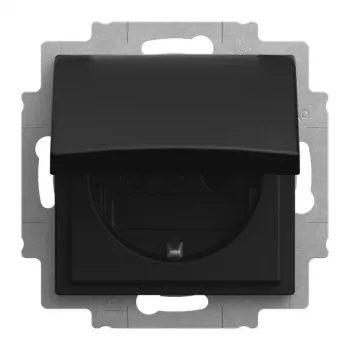 Priză SCHUKO® Busch-Jaeger cu capac rabatabil, negru mat (2CKA002013A5540)