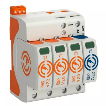 Descărcător de supratensiune OBO BETTERMANN SurgeController V20 V20-3+NPE+FS-280, 3 poli cu NPE+FS 280 V tip 2 SPD 5095333